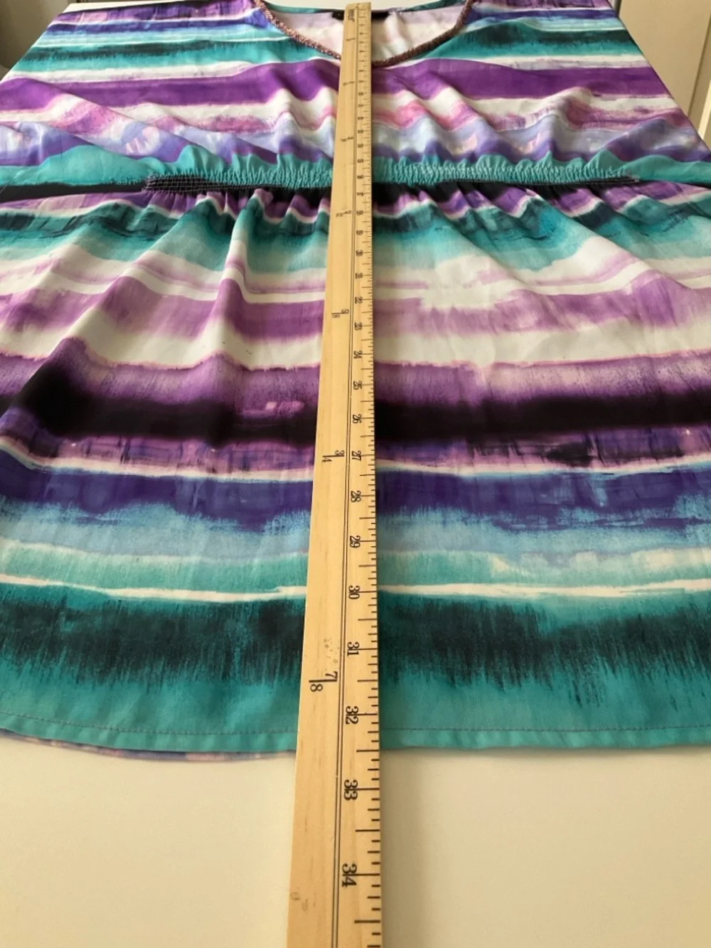 Lane Bryant 18-20 Lavender and Teal Watercolor Stripe V neck Kimono Style Tunic - Picture 8 of 10